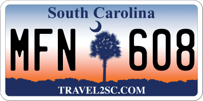 SC license plate MFN608