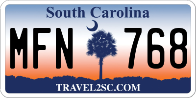 SC license plate MFN768