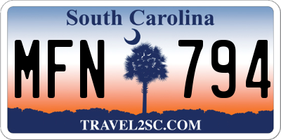 SC license plate MFN794