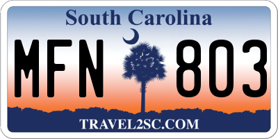 SC license plate MFN803
