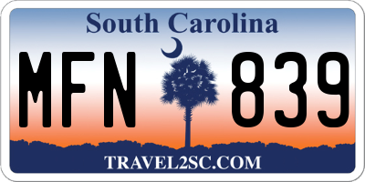 SC license plate MFN839
