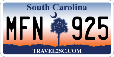 SC license plate MFN925