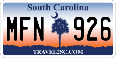 SC license plate MFN926