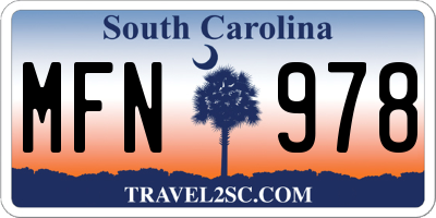 SC license plate MFN978