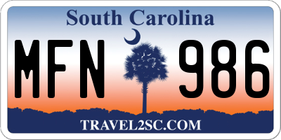 SC license plate MFN986