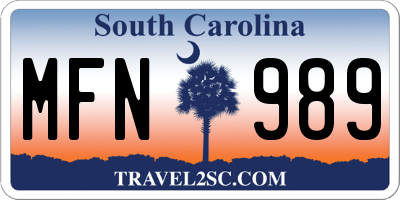 SC license plate MFN989