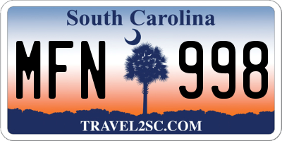 SC license plate MFN998