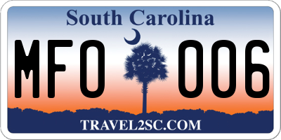 SC license plate MFO006