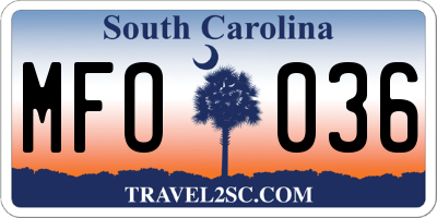SC license plate MFO036
