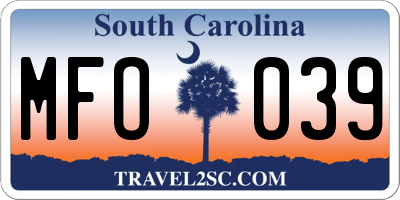 SC license plate MFO039