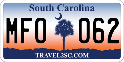 SC license plate MFO062