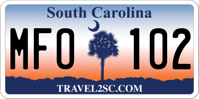 SC license plate MFO102