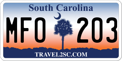 SC license plate MFO203