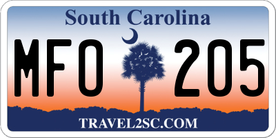 SC license plate MFO205