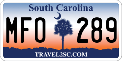 SC license plate MFO289