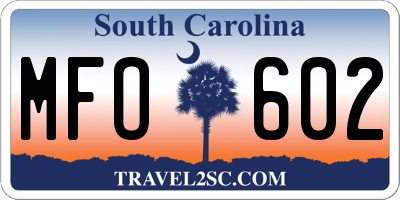 SC license plate MFO602