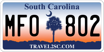 SC license plate MFO802