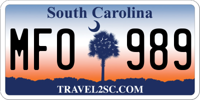SC license plate MFO989