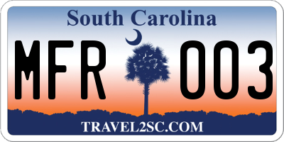 SC license plate MFR003