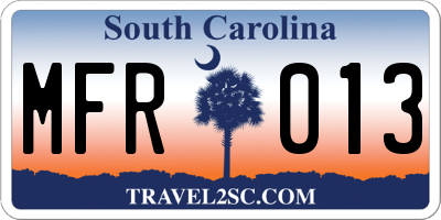 SC license plate MFR013