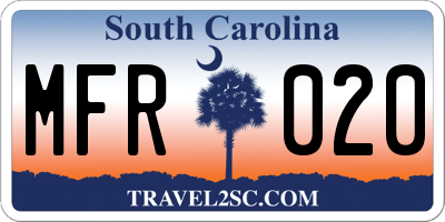 SC license plate MFR020
