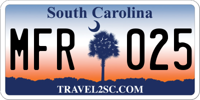 SC license plate MFR025