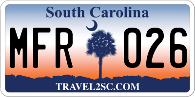 SC license plate MFR026
