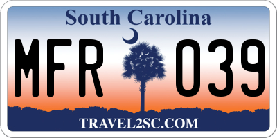SC license plate MFR039