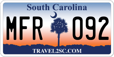 SC license plate MFR092