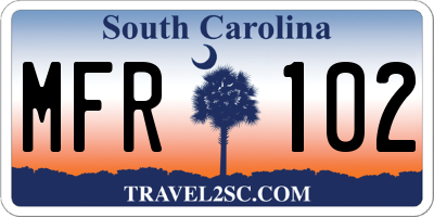 SC license plate MFR102