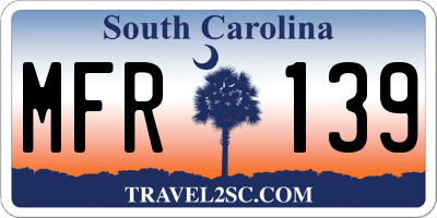 SC license plate MFR139