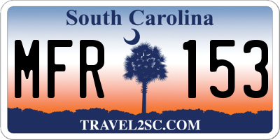 SC license plate MFR153