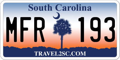 SC license plate MFR193