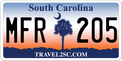SC license plate MFR205