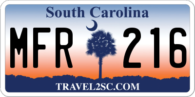 SC license plate MFR216