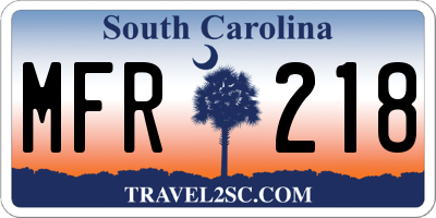 SC license plate MFR218