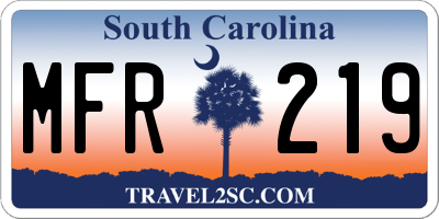 SC license plate MFR219