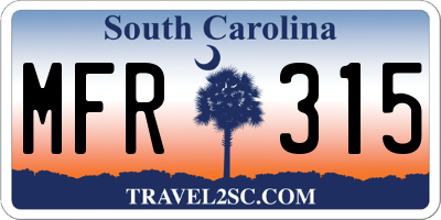 SC license plate MFR315
