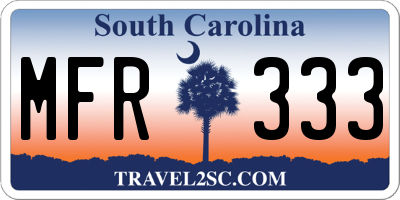 SC license plate MFR333