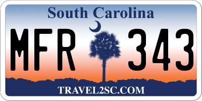 SC license plate MFR343