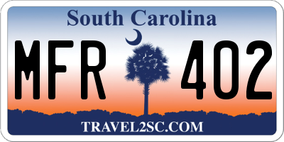 SC license plate MFR402