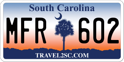 SC license plate MFR602