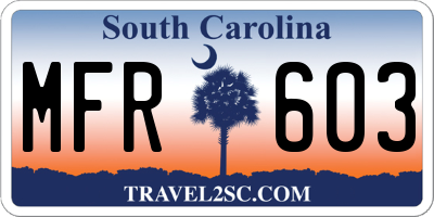SC license plate MFR603