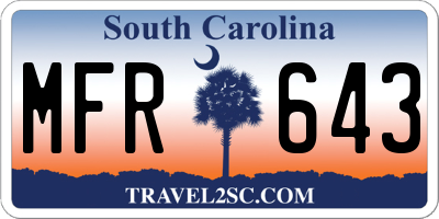 SC license plate MFR643
