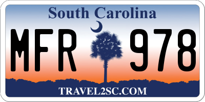 SC license plate MFR978