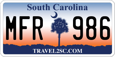 SC license plate MFR986