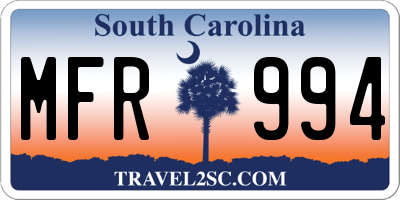 SC license plate MFR994