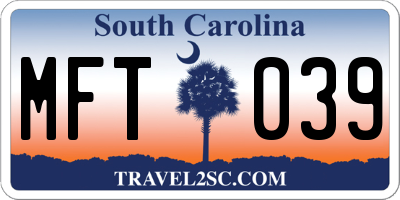 SC license plate MFT039