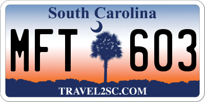 SC license plate MFT603