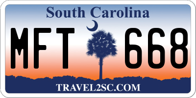 SC license plate MFT668